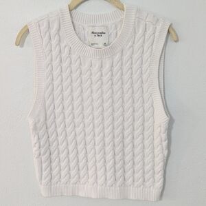 Abercrombie & Fitch Slim Cropped Crew Sweater Vest Cable Knit Tank White Medium